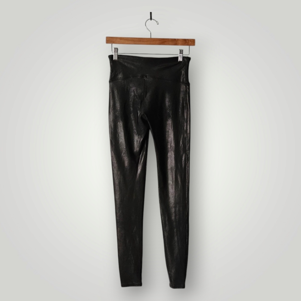 Spanx‎ Legging Womens M Black Faux Leather High-Waisted Compression Waistband - Picture 4 of 12